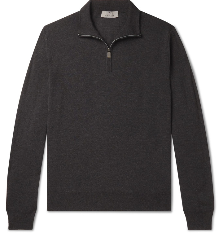 Photo: Canali - Slim-Fit Merino Wool Half-Zip Sweater - Gray