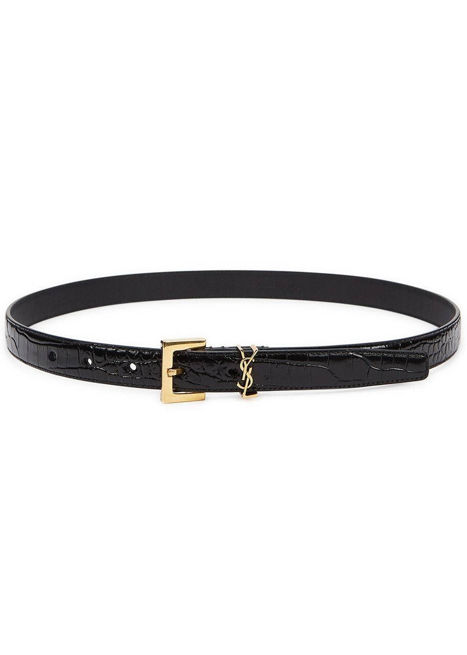 Saint Laurent Logo Crocodile-effect Leather Belt Saint Laurent