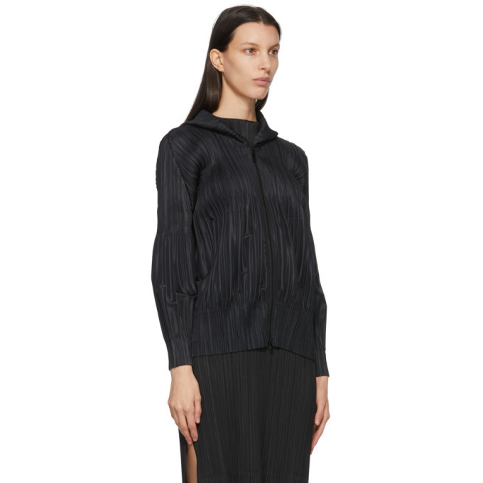 Pleats Please Issey Miyake Black Fluffy Basics Zip-Up Hoodie