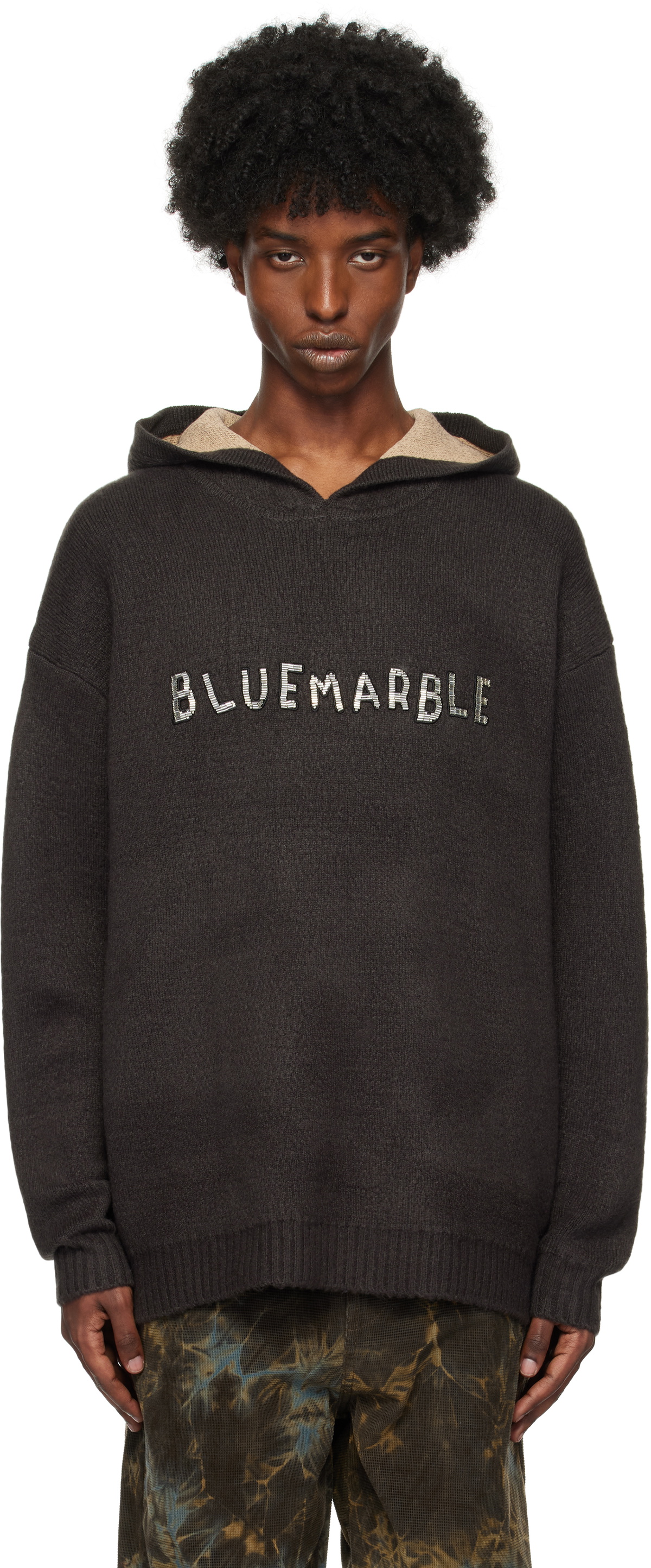 BLUEMARBLE Brown Embroidered Knitted Hoodie