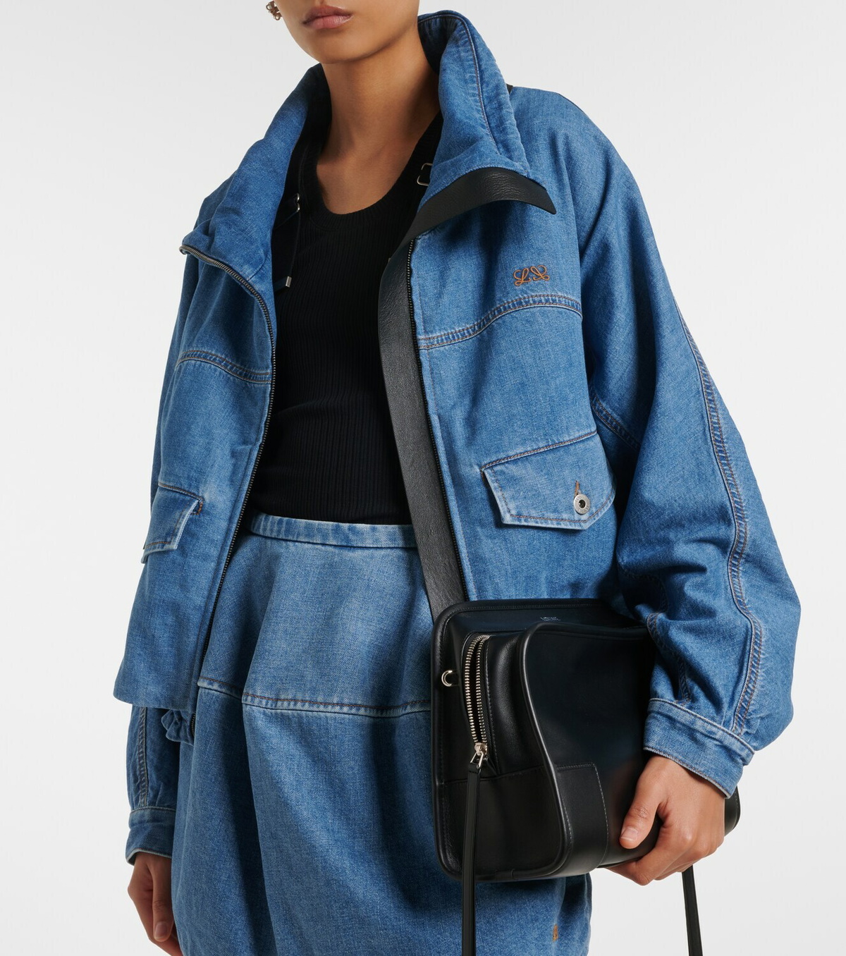 Loewe Leather-trimmed denim jacket