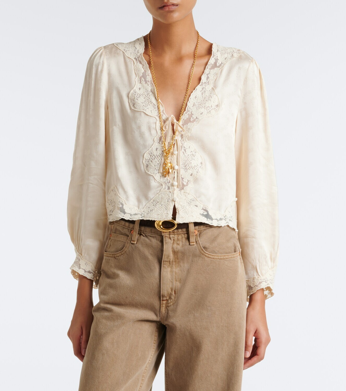 Rixo Tove embroidered floral satin blouse