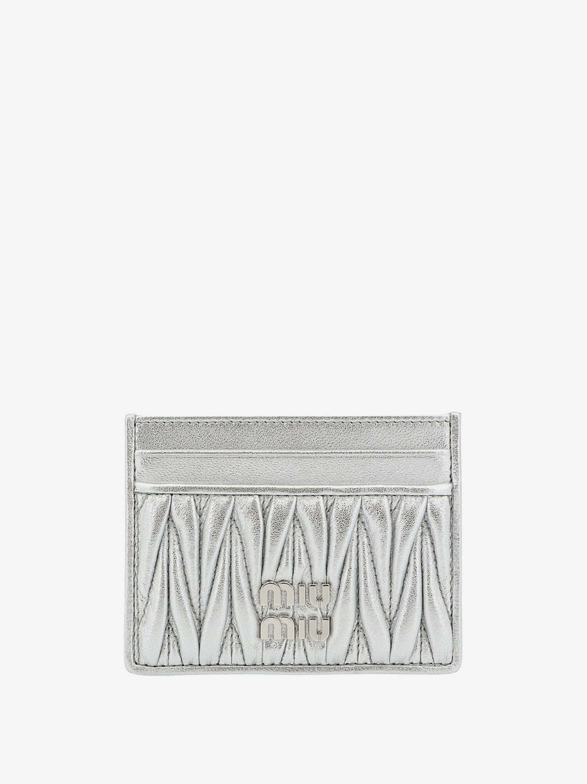 小物 MIUMIU silver leather card case pouch Miu Miu Card Holder Silver Womens Miu Miu