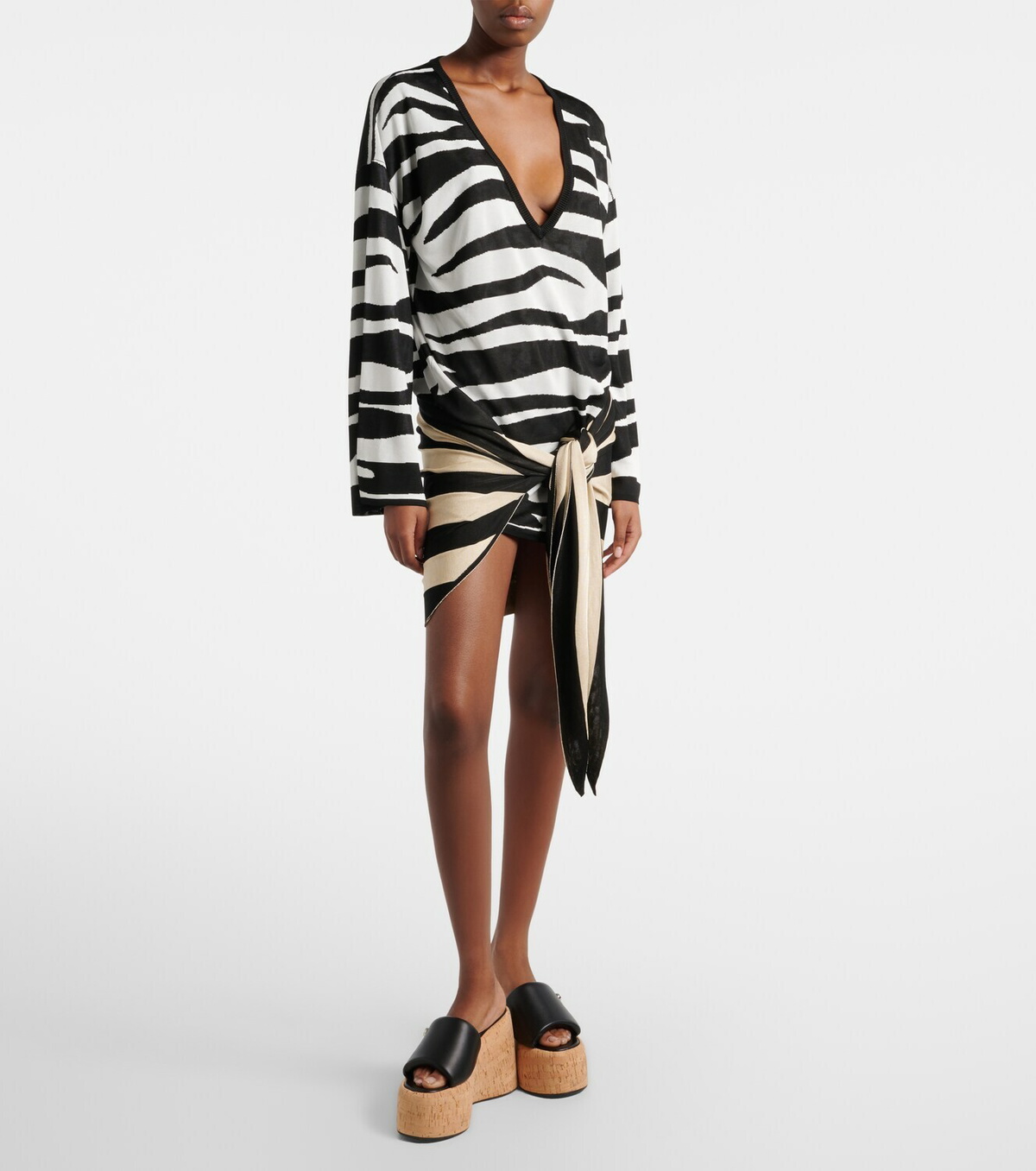 The Attico Knitted zebra-print minidress