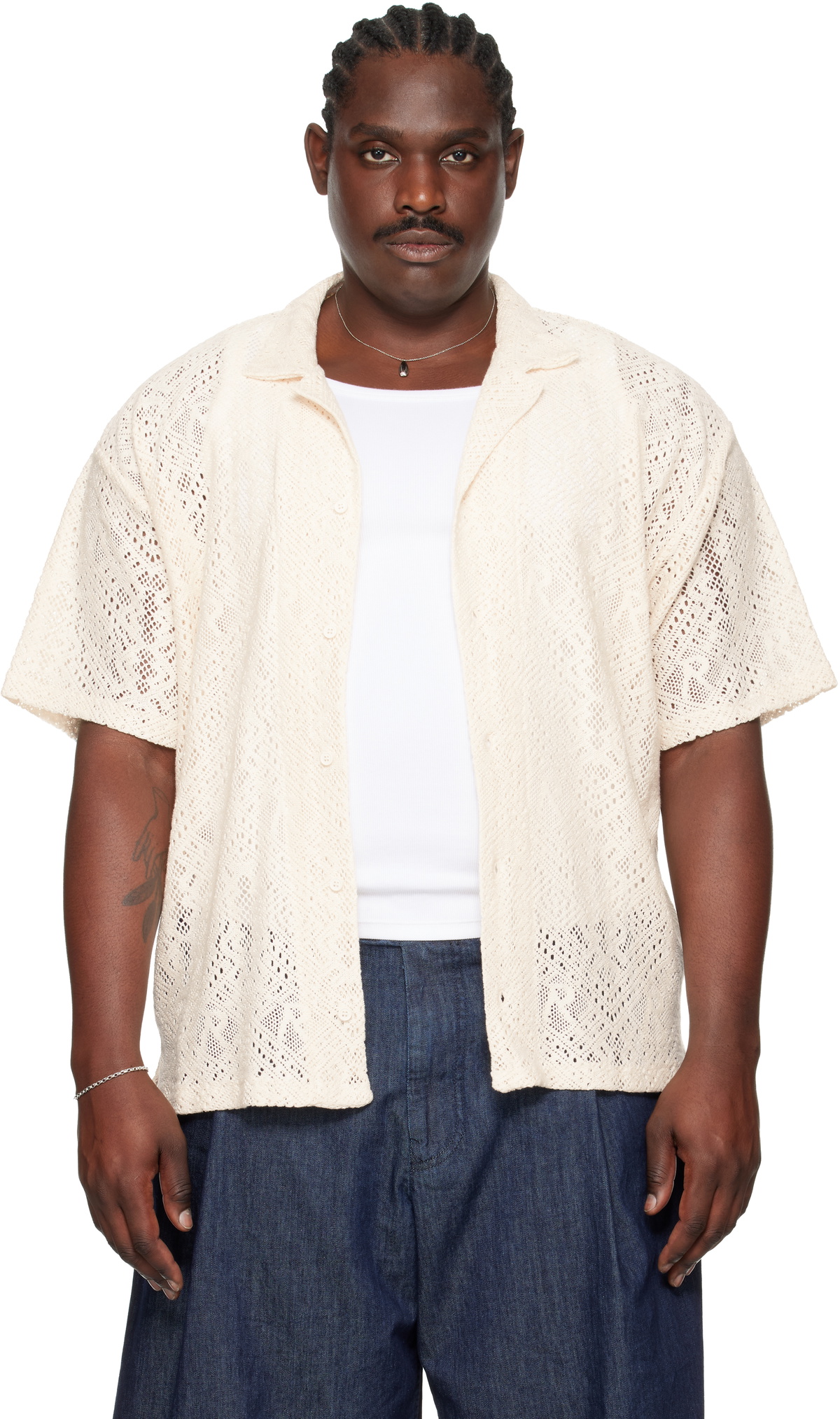 Represent Off-White All Over Crochet Shirt