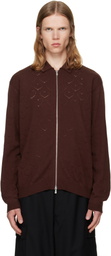 vowels Brown Eyelet Knitted Zip-Up Sweater