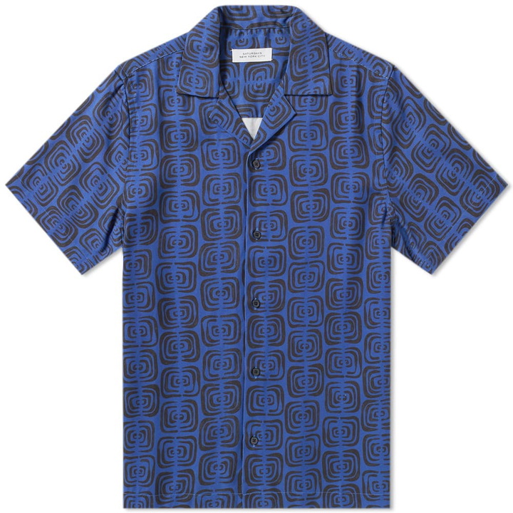 Photo: Saturdays NYC Canty Kuba Cloth Vacation Shirt Cobalt