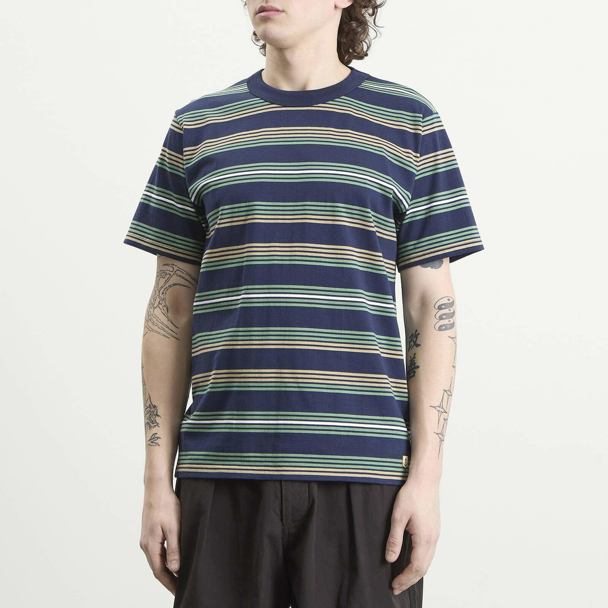 Armor-Lux Men's Multi Stripe T-Shirt in Marine Deep/Ivy/Treehouse /