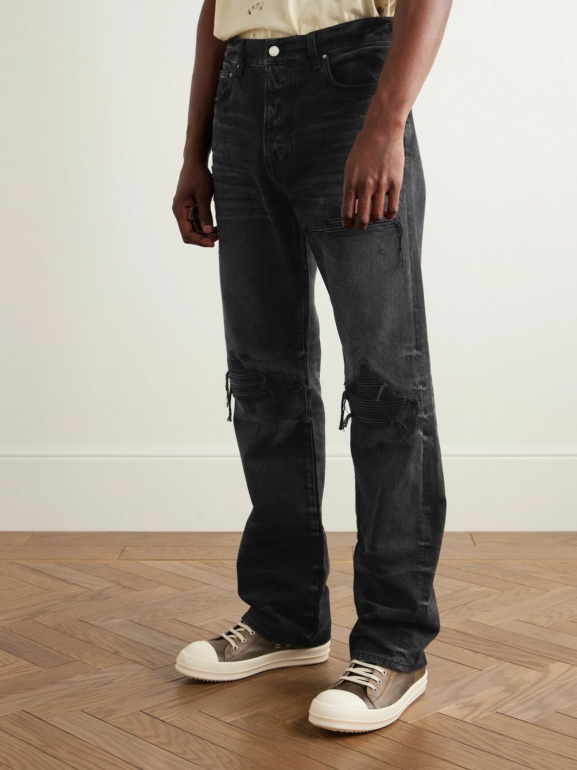 AMIRI - MX1 Straight-Leg Leather-Panelled Distressed Jeans