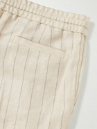 Brunello Cucinelli - Straight-Leg Pleated Pinstriped Linen-Blend Drawstring Trousers - Neutrals