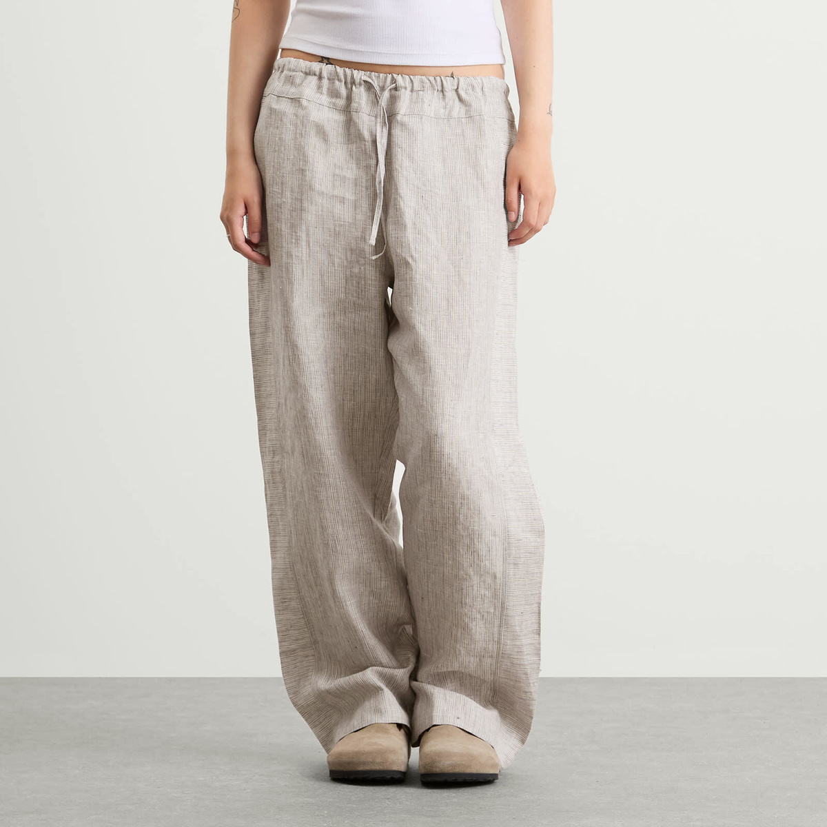 Deiji Studios Women's Double Waist Linen Pants in Haze Blue