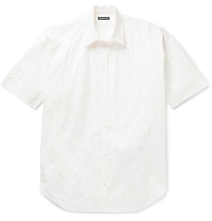 Photo: Balenciaga - Cocoon Oversized Logo-Embroidered Crinkled Cotton-Poplin Shirt - Neutrals