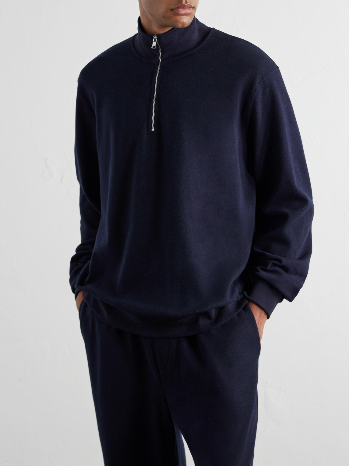 Mr P. - Cotton-Blend Double-Faced Jersey Half-Zip Sweatshirt - Blue