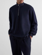 Mr P. - Cotton-Blend Double-Faced Jersey Half-Zip Sweatshirt - Blue