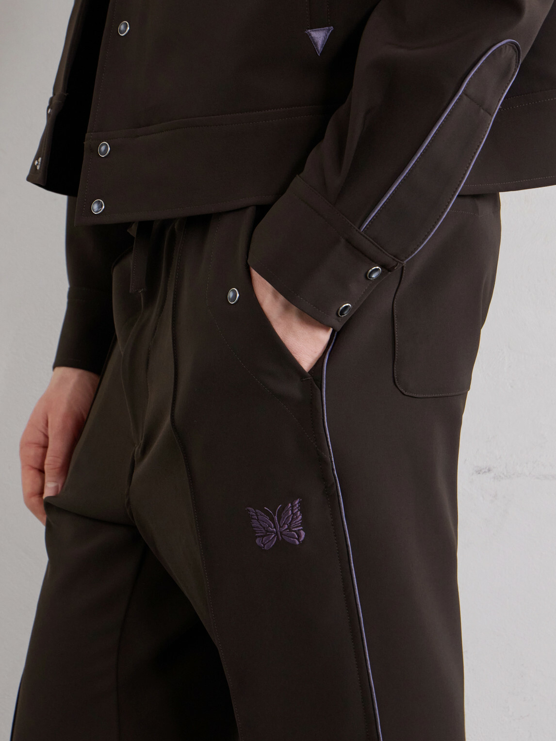 Needles - Piping Cowboy Straight-Leg Embroidered Woven Trousers - Brown