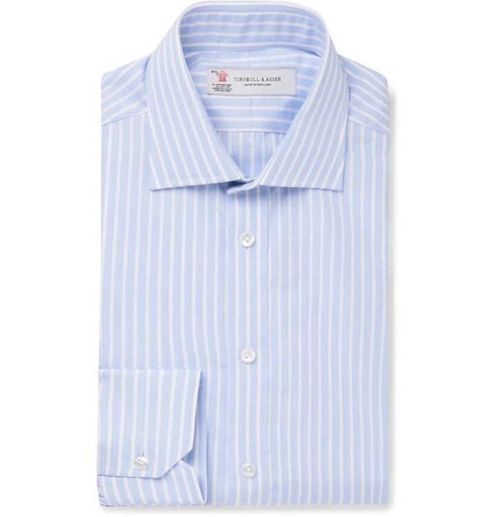 Photo: Turnbull & Asser - Light-Blue Slim-Fit Striped Cotton-Poplin Shirt - Blue