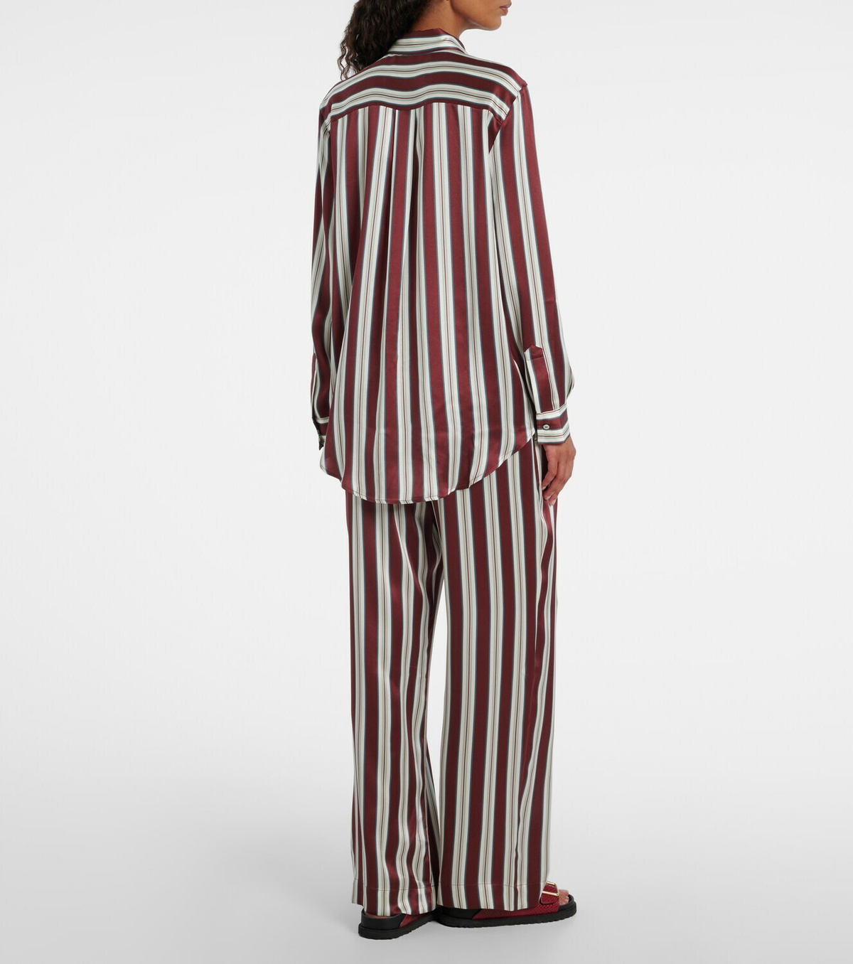 Asceno Striped silk satin pajama shirt