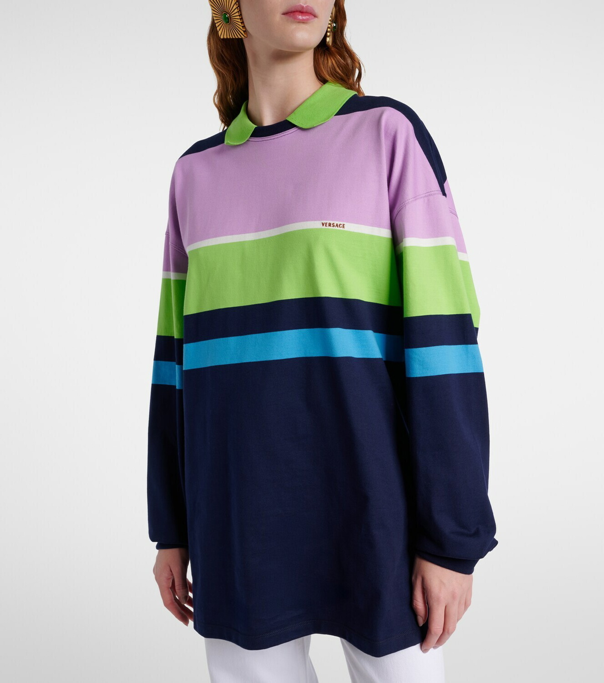 Versace Striped cotton jersey polo sweater