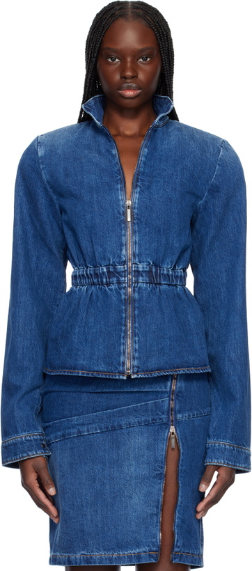 Photo: Nensi Dojaka Blue Hayley Peplum Bomber Denim Jacket