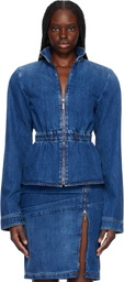 Nensi Dojaka Blue Hayley Peplum Bomber Denim Jacket