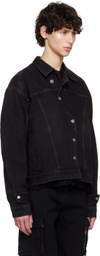 C2H4 Black Stagger Placket Arc Denim Jacket