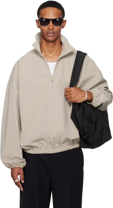 Photo: Fear of God ESSENTIALS Taupe Sporty Half-Zip Jacket