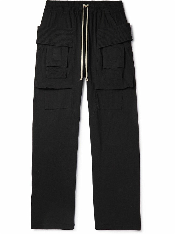 Photo: DRKSHDW by Rick Owens - Creatch Straight-Leg Cotton-Jersey Drawstring Cargo Trousers - Black