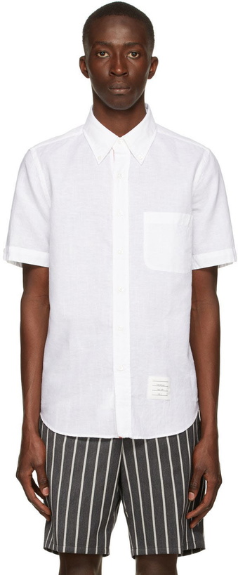 Photo: Thom Browne White Linen & Cotton Short Sleeve Shirt