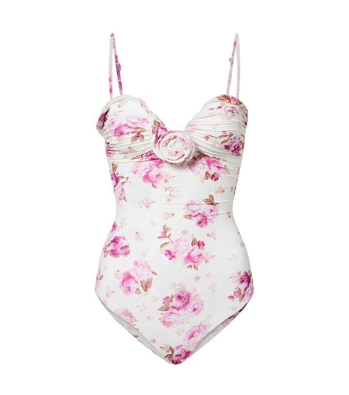Photo: Magda Butrym Floral-appliqué ruched swimsuit