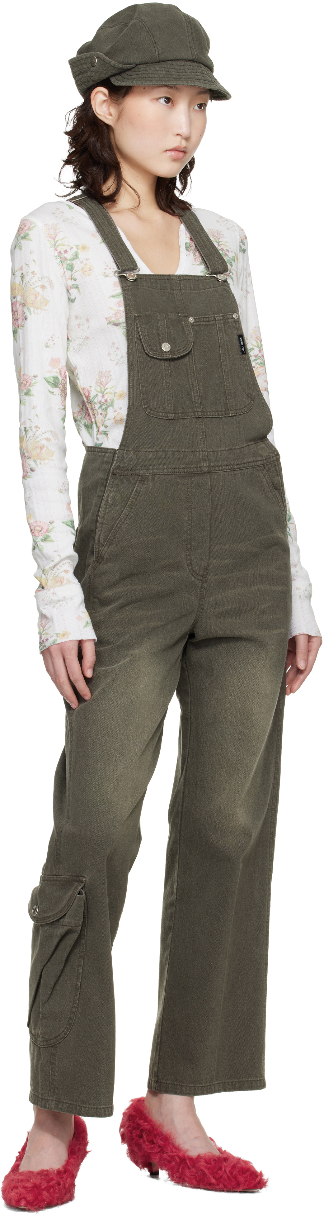 OPEN YY Brown Cargo Pocket Cotton Overalls