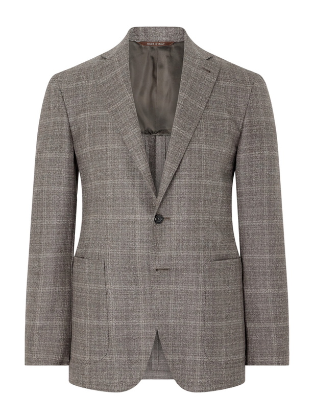 Photo: Canali - Kei Prince of Wales Checked Linen Suit Jacket - Brown