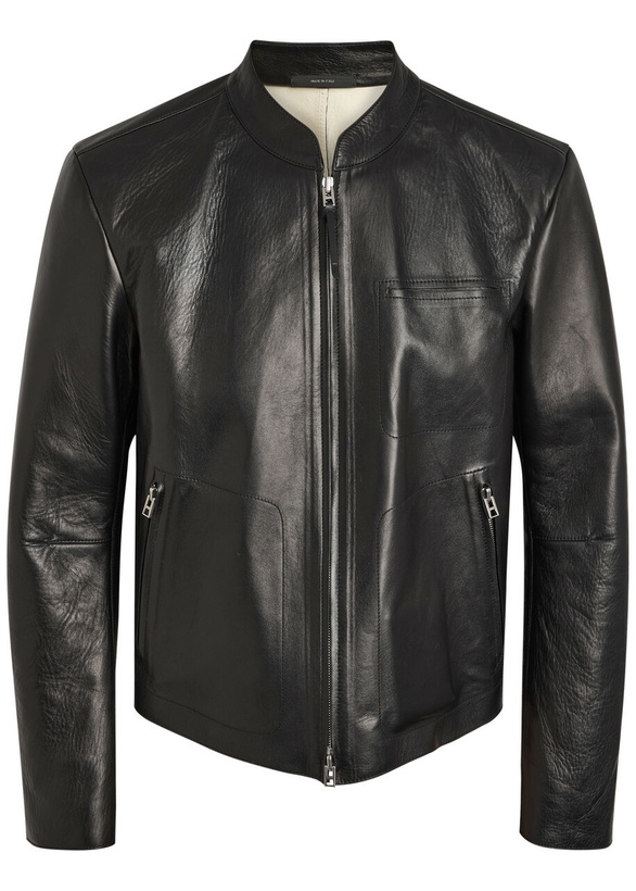 Photo: Tom Ford Stand-collar Leather Biker Jacket Black And White
