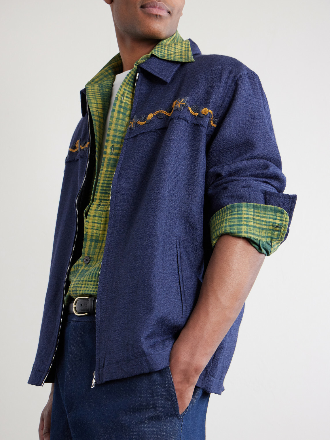 Kartik Research - Pataudi Checked Silk Shirt - Green