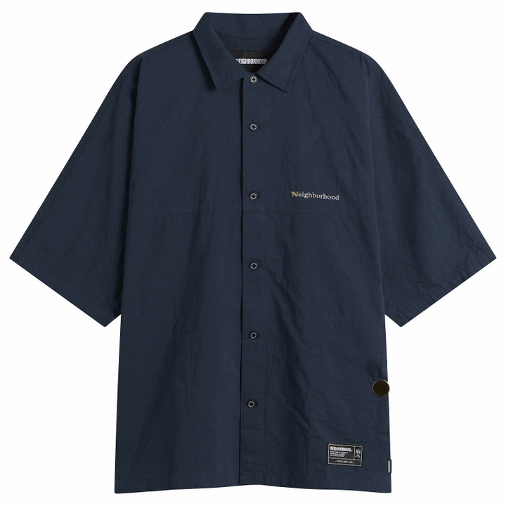 Photo: Neighborhood Men's Dolman Logo Short Sleeve Shirt in Navy