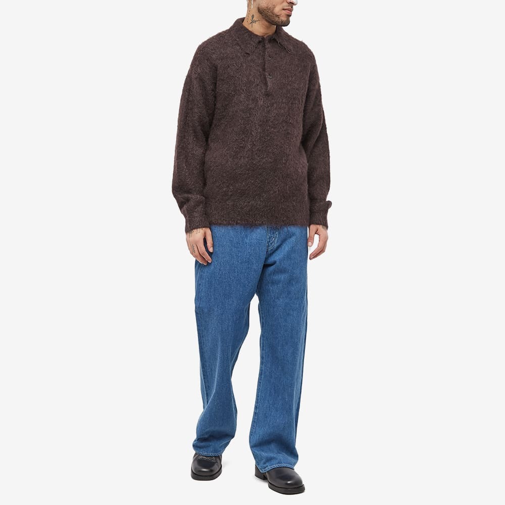 Auralee Men's Long Sleeve Brushed Mohair Polo Shirt in Dark Brown