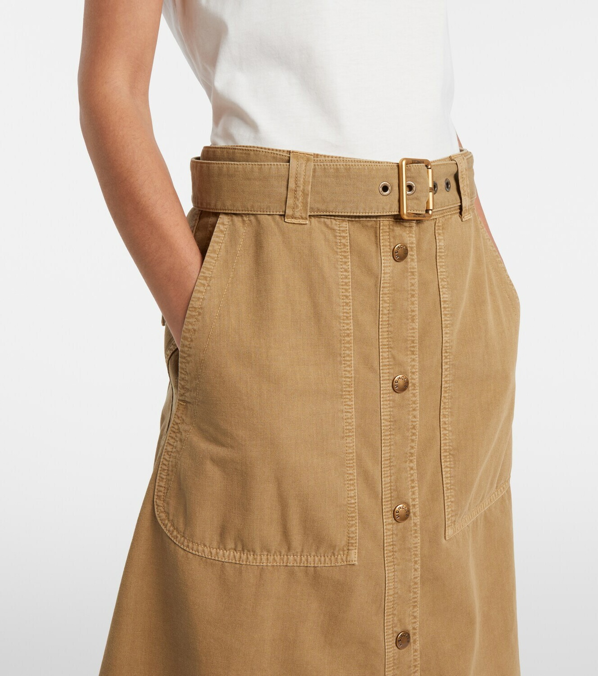 Moncler Belted denim midi skirt