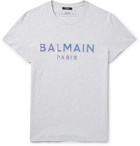 Balmain - Slim-Fit Iridescent Logo-Embossed Cotton-Jersey T-Shirt - Gray