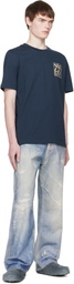 Marni Navy Cotton 'Marni Frame Logo Print' T-shirt