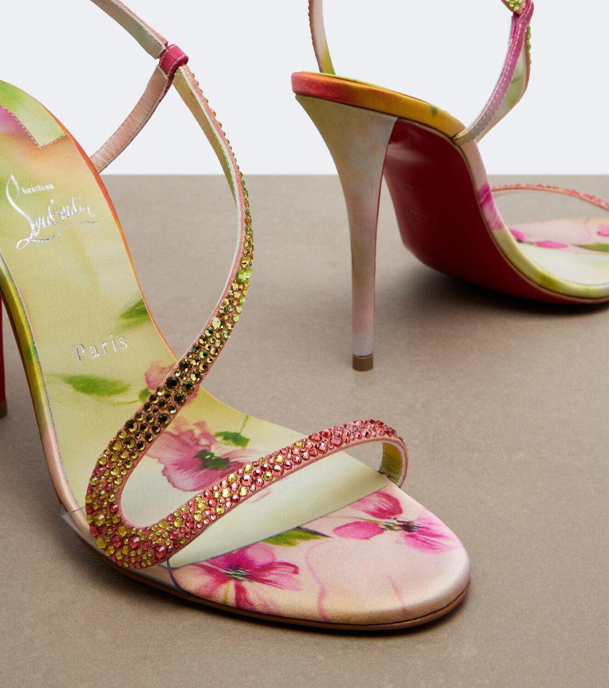 Christian Louboutin Rosalie embellished satin slingback sandals