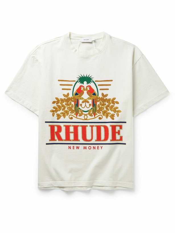 Photo: Rhude - Logo-Print Cotton-Jersey T-Shirt - Neutrals