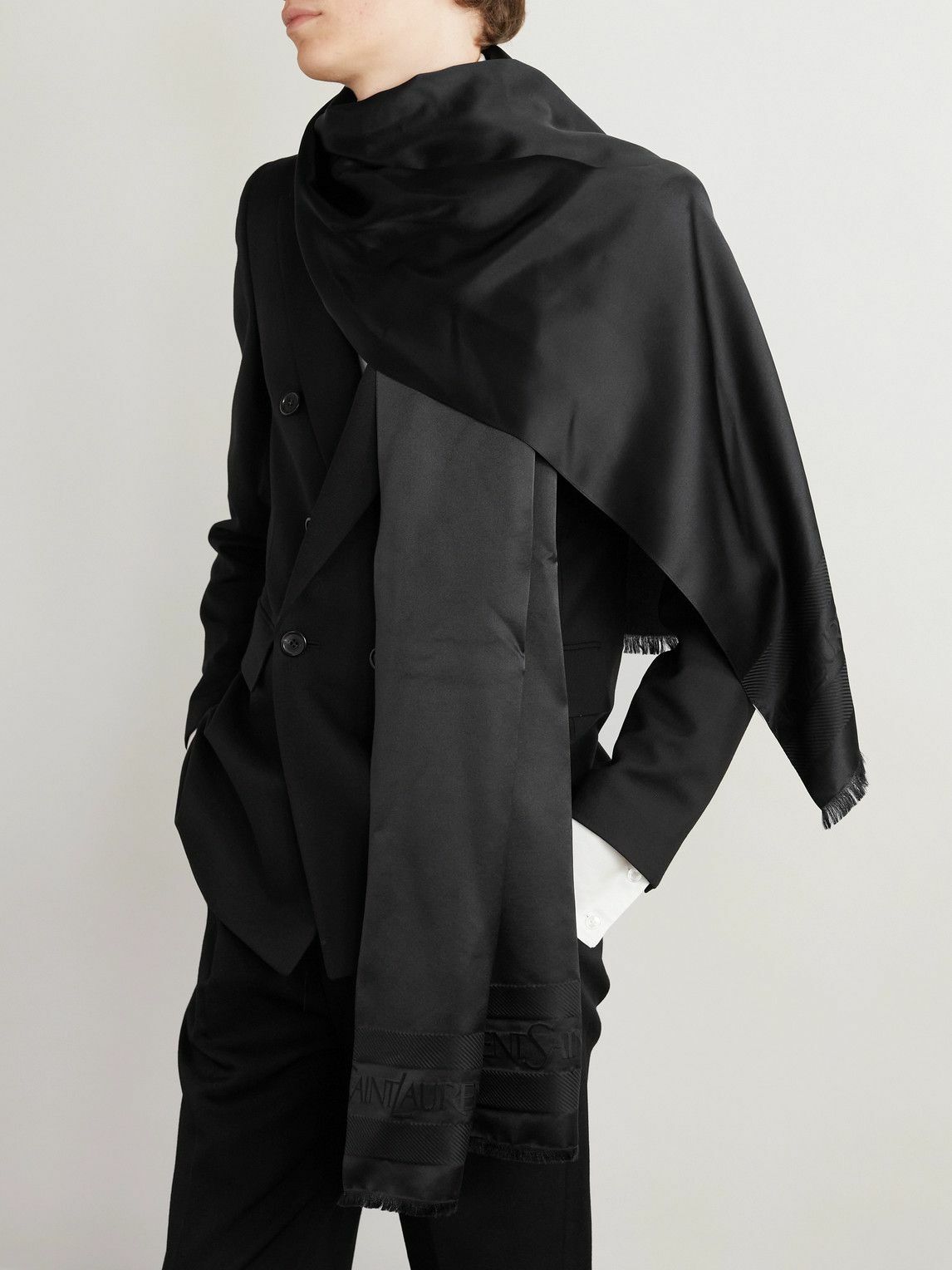 SAINT LAURENT - Logo-Jacquard Silk-Satin Scarf