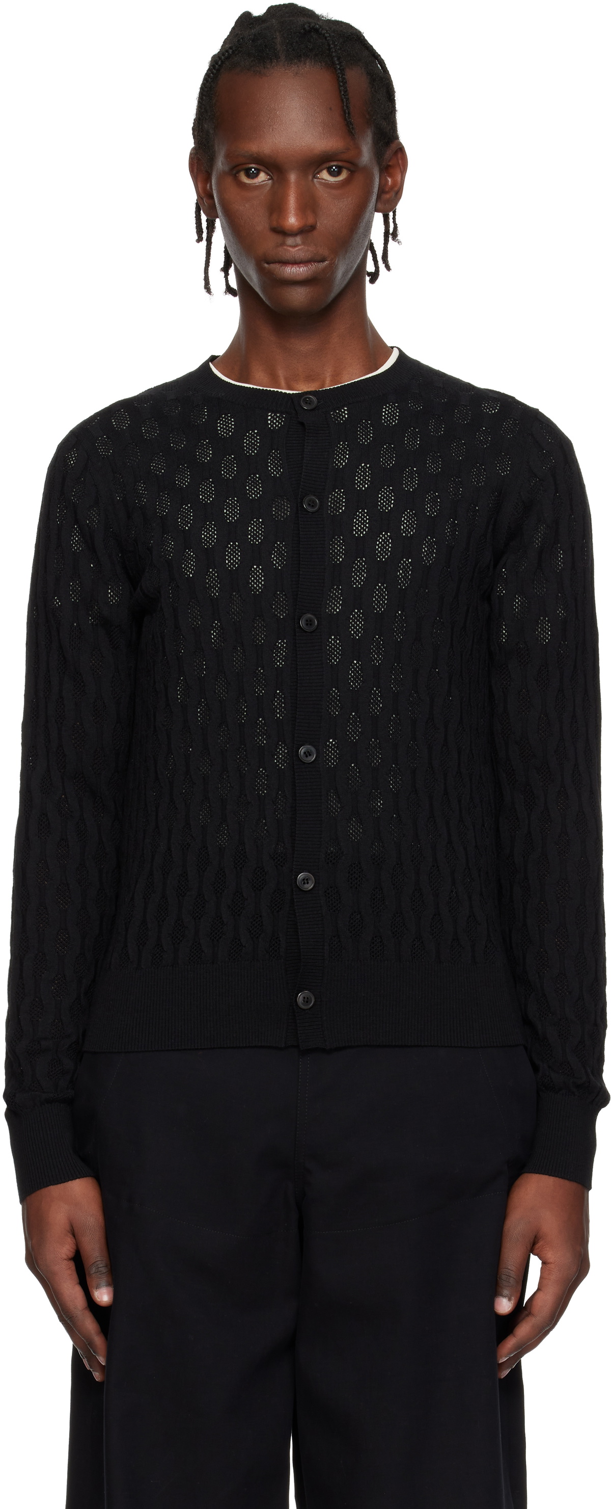 Dries Van Noten Black Open-Knit Cardigan