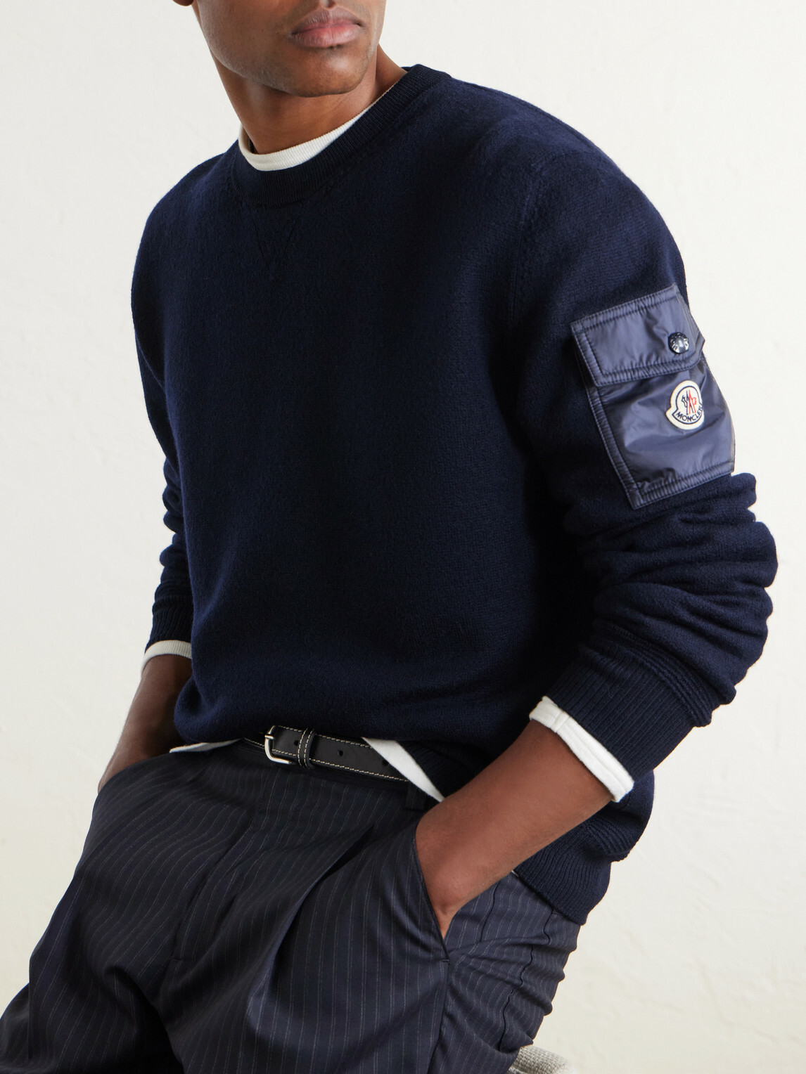 Moncler - Logo-Appliquéd Virgin Wool Sweater - Blue