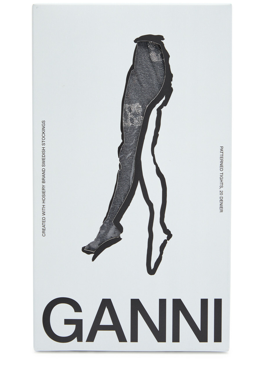 Ganni Metallic Butterfly Logo-jacquard Tights Silver