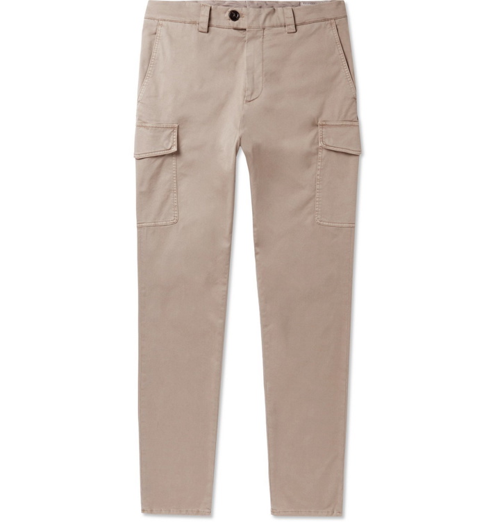 Photo: Brunello Cucinelli - Slim-Fit Stretch-Cotton Twill Cargo Trousers - Neutrals