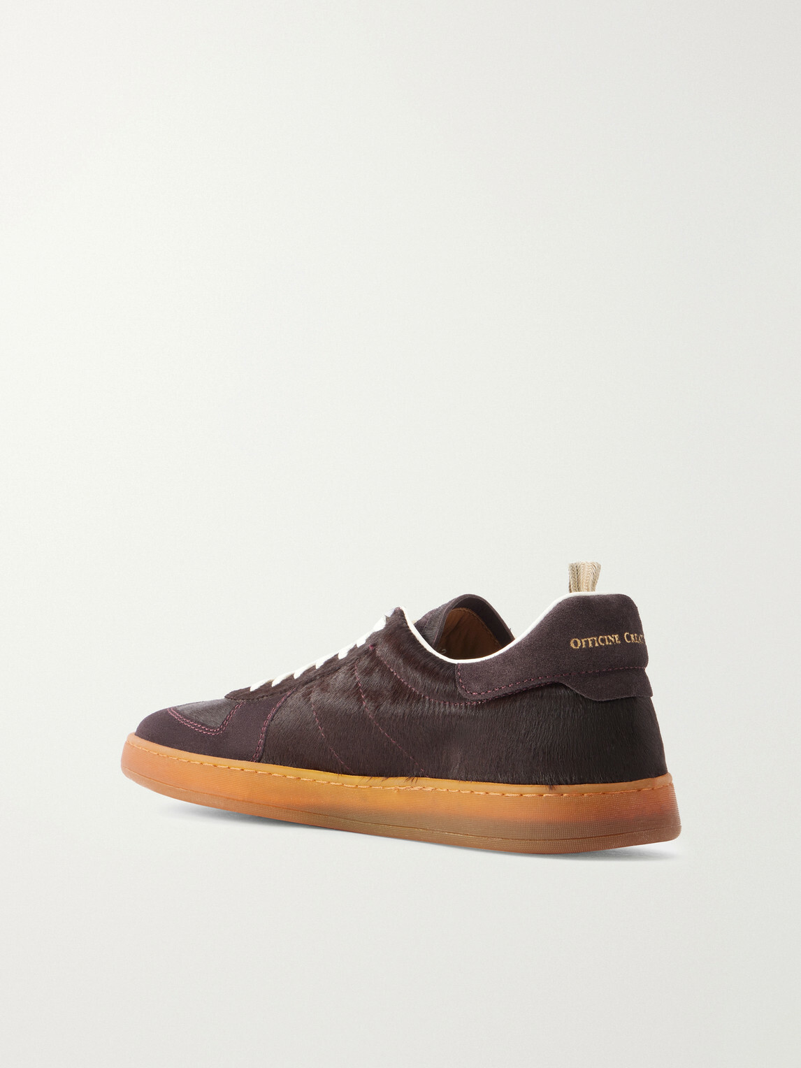 Officine Creative - Militia 002 Suede-Trimmed Calf Hair Snakers - Burgundy