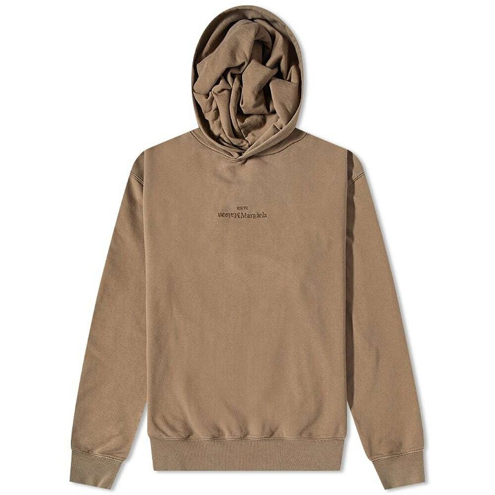 Photo: Maison Margiela Men's Embroidered Text Logo Hoody in Military Olive