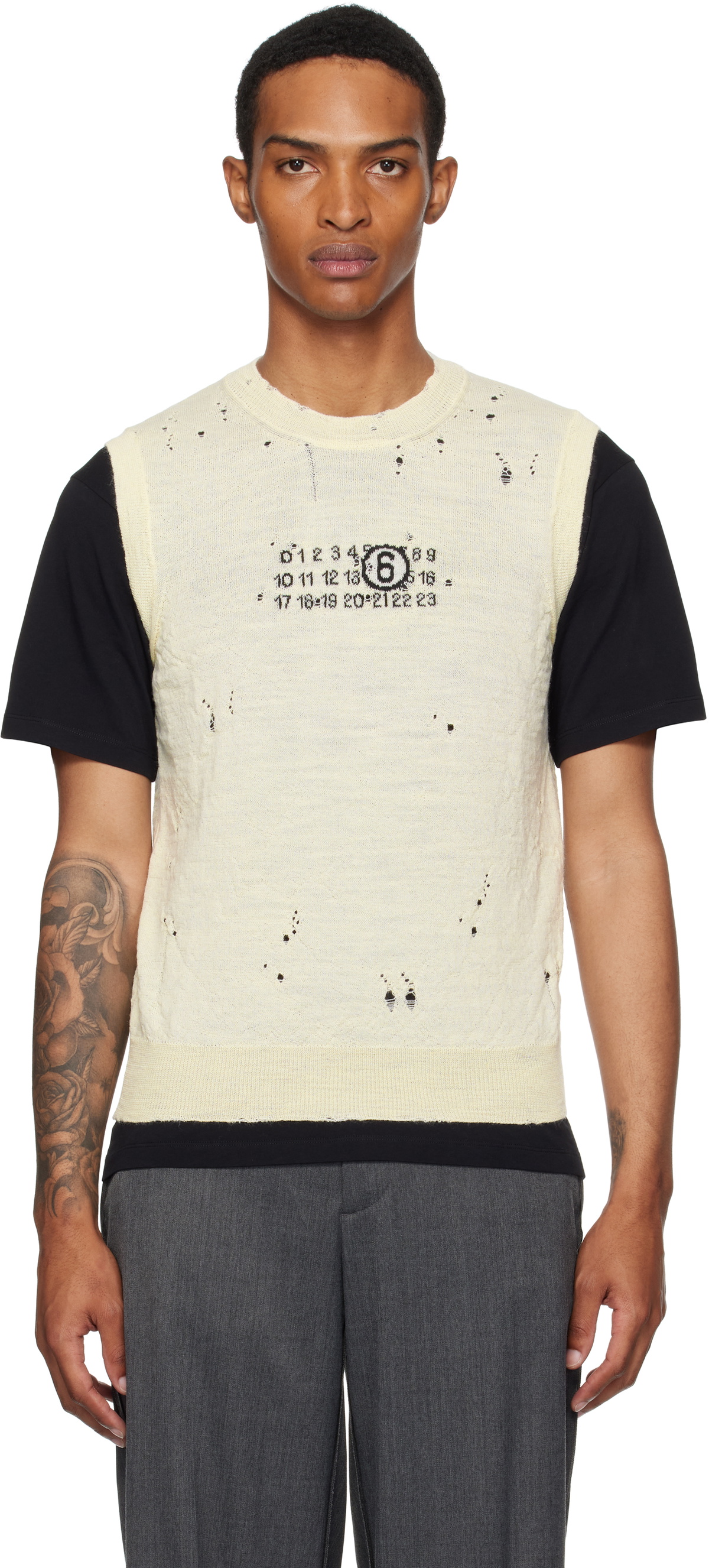 MM6 Maison Margiela Off-White Numeric Knit Sweater MM6 Maison Margiela