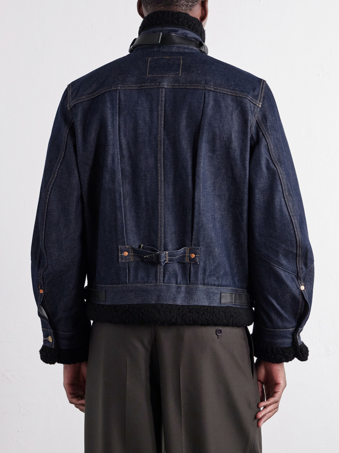 Sacai - Levi's Plush and Leather-Trimmed Denim Jacket - Blue