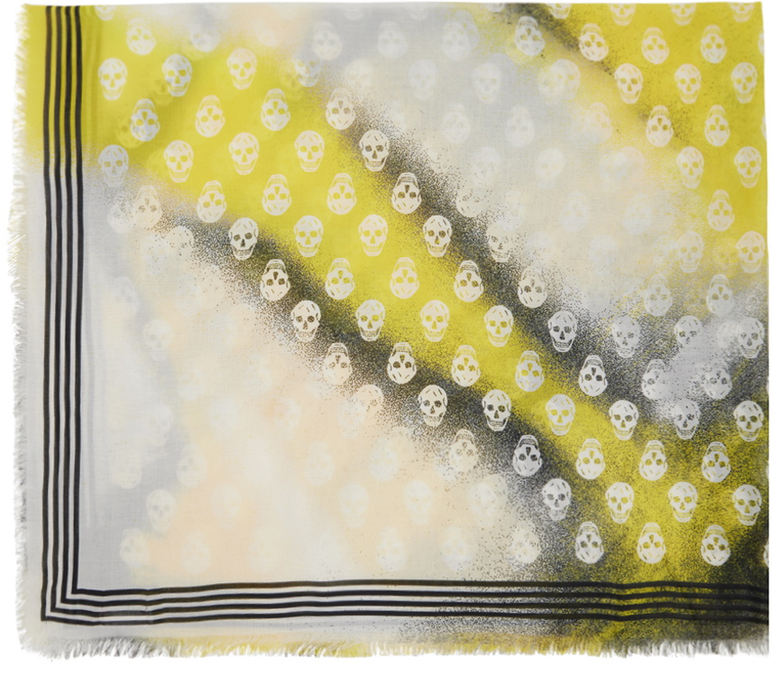 Alexander McQueen White & Yellow Skull Scarf Alexander McQueen
